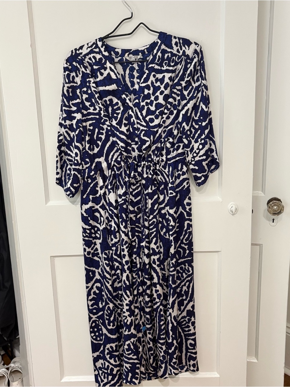 NIC+ZOE Blue and White Printed Midi Shirt Dress - Picture 4 of 8